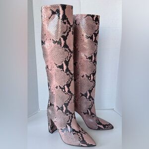 PARIS TEXAS Snake Print Light Pink Lilac Knee High Block Heel Boots Size 39